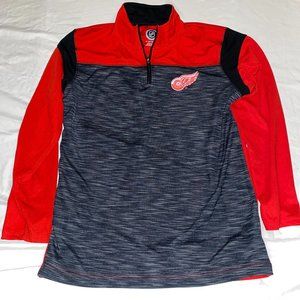 Boys Official NHL Hockey Red Wings Quarter Zip Pull Over Red Grey Sz XL 18-20